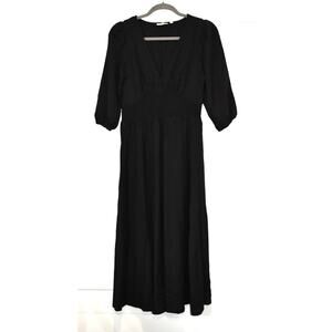 FAT FACE Maxi Dress Size 4 Black Cottagecore Ruching Linen Pullover Flow Peasant